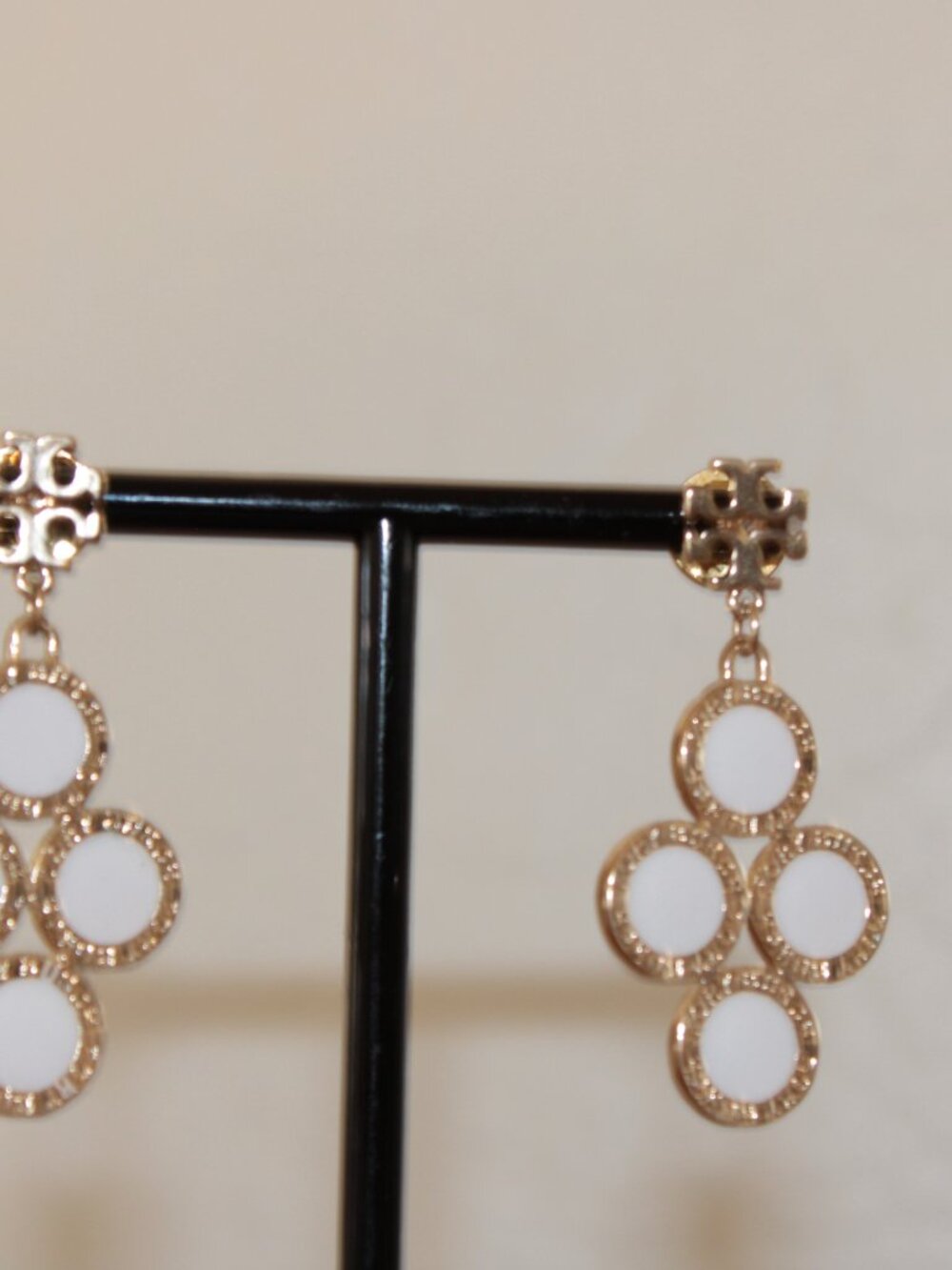 Tory Burch Gold & White Enamel Drop Earrings